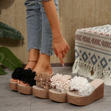 Breakj New Thick-Soled Slippers Women's Shoes Large-Size One-Size-Type Flower Waterproof Table Thick-Soled