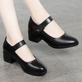 Breakj Shoes Spring / Summer 2023 Breathable Women's Shoes Thick Heel Soft Sole Work Shoes Casual Comfortable Black Medium Heel