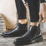 Breakj Men's Shoes Winter High Top Shoes Men's Korean Version Pointed Casual Leather Shoes Business Short Boots And Velvet Real Leather Boots