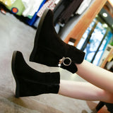 New Autumn Winter Wedges Ankle Boots Women Flock Black Wine Red Blue Short Boots Fashion Female Rhinestone Zipper