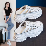 Baotou Semi-Slippers Women Wear 2023 New Hollowed-Out Breathable Sandals, Muffin Shoes, Small White