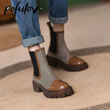 Women Boots Autumn Winter Fall Shoes Fashion Stripe Ankle Boots Goth Punk Shoes Womans Leather Booties Chelsea