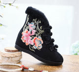 Breakj Boots Short Boots With Cotton And Wool Embroidered Boots, Embroidered Shoes Cloth Boots Inside The High Wedge Women's