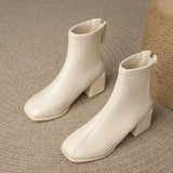 Winter New British Style Back Zipper Fashion Boots Women's Rough Heel Leather Suede Versatile Short Boots