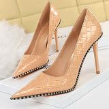 Shoes Quality High Heels Women Pumps Rivet Metal Chain Women Heels Stiletto 2022 Luxury Banquet Shoes Pumps Female