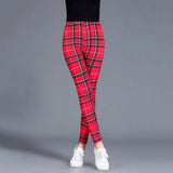 Female Fitness Leggings Women Print Plaid Leggings Lady Sexy Slim Pencil Pants Push Up Elastic Waist
