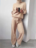 Two Piece Set Women Turtleneck Long Sleeve Top Pullover Casual Long Pants Suit Female Autumn Homewear Outfits