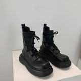 New Retro British Style Fashion Lace Elastic Boots Women All-match Thick-soled