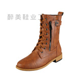 2025 Round Head With Martin Boots In The Middle Of The Barrel Women's Boots Side Zipper Wish High Help