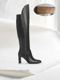 Leather Knee High Boots Women Sexy Chunky High Heels Long Boots Female Winter Party Shoes Cowboy Knight