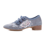 Breakj Grain Sole, Pointed Shoes Single Square Heel Fashionable Low Heel Embroidered Cloth Shoes, Retro Plate Buckle Embroidered Cloth Shoes Women's