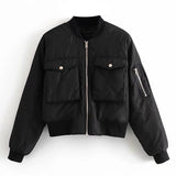 2021 Fashion Padded Bomber Jacket Women Streetwear Long Sleeve Zipper Warm Coat Autumn Winter Casual Pockets