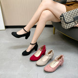 Spring and Autumn New High-heeled Single Shoes Women Shallow Mouth Buckle Suede Solid Color Women's Shoes Large