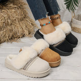 Breakj Cotton Slippers Lady Winter Home Wearing Retro Anti-Slip Thick Bottom Plus Velvet Warm Moon
