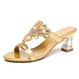 New High-Heeled Diamond Sandals Female Online Celebrities Sexy Fashion With Thick Heels Set With Diamond Sandals For Women To