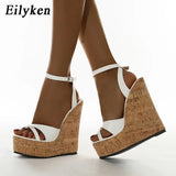 2022 New Summer New White Women's High Heels Sandals Platform Buckle Wedges Front Open Toe Ladies Shoes Size