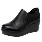 Heel Middle Heel Deep Mouth Single Shoes 2023 Autumn And Winter New Muffin Bottom Thick Bottom Waterproof Table Round Head Large Size Mother