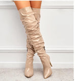 Over-The-Knee Boots Autumn 2023 New Pointed Patent Leather High Tube Black Zipper Thin Heel High Heel Women's
