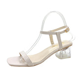 Summer Korean Version Of Square Head Sandals Fairy Style Thick Heel Sandals With High Heels Crystal Heels Fashion