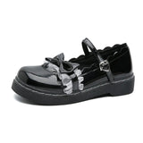 Shoes Women Flats Mary Janes Patent Leather Shoes Flower Lace Ruffle Round Toe Black Girls Retro Cosplay Kawaii