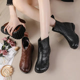And Winter New-Style Cowhide Flat-Soled Women's Shoes Leisure Leather Short Boots Middle-Aged Mother Shoes Warm And Comfortable Cotton