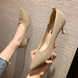Women Pumps Summer Comfortable Triangle Heeled Party Shoes Stiletto Sexy Single High Heel Shoes Mesh Breathable Women