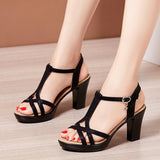 Woman Sexy High Heels Ladies Summer Dress Shoes For Women Female Leather Platform Wedge Heel Elegant Sandal 32 35 36 37