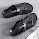 2023 New Summer Unisex Beach Cork Flip Flops Women Slippers Casual Quick Drying Men Buckle PU Leather Slides