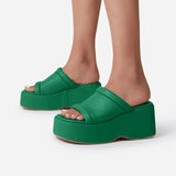 Women's Slippers Square Toe Pu Leather Platform Ladies Shoes Summer 2022 Fashion Thick Bottom Female Slipper Woman