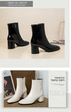 Dropshipping Autumn Women Fashion Square High Heels Zapatos De Mujer White Patent Leather Shoes Ankle Boots Black Woman