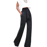 Bandage Waist Casual Black Wide Leg Pant Women Womens Autumn Elegant Fashion Female Red Flare