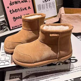 Breakj Fashion Big Head Ugly Cute Bread Shoes Boken Snow Cotton Boots Flat And Velvet Warm Short Boots Women's