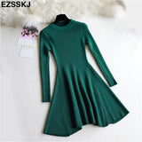 Autumn Winter black Sweater Dress Women o-neck Long Sleeve A Line thick Knit mini Dress female girl short bodycon