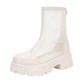 Ankle Boots Women Chunky Heel Knee-length Boots Woman Shoes Brand Female Round Toe Zipper Boots Lasdies Fashion