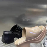 Breakj And Fish Mouth Slippers Women 2025 Summer New Patent Pine Cake Small Man Wearing A Word Cold Slippers