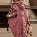 Fashion Back Letter Printed Loose Coats Women Fall Winter Elegant Hooded Overcoat Casual Pockets Office Lady Knit Tops