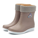 Non Slip Rain Boots Women Warm Mid Tube Round Toe Snow Boots Outdoor Water Shoes Waterproof Rain
