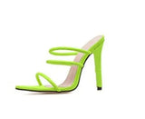 Sandals High Thin Heels Black Green Orange Peep Toe Pointed Ladies Slippers Size 36 To 42 Slides Party Dress
