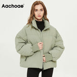 Autumn Winter Women Fashion Thick Warm Padded Parkas Coats Female Long Sleeve Pockets Coat Chic Elegant Outerwear