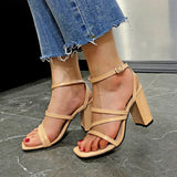 2021 Luxury Brand Design Summer High Heels Women's Thick Heel Sandals Sexy Open Toe with Solid Buckle Strap Kopmkp Square