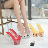 Women Model Shoes Thick Super High heels 17cm Sunflower Waterproof Fishmouth Sandals Transparent Crystal Shoes Wedding