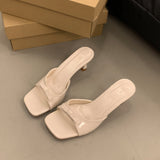 Breakj High-Heeled Slippers 2025 New Women's Summer Outside The Square Head Thin Heel Drag Bow Sandals