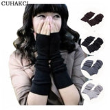 Knitted Protection Fingerless Long Gloves Women Arm Warmers Solid Warm Mittens Half Finger Sleeves