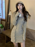 Bodycon Knitted Dress Casual Woman Pure Color One Piece Dress Korean Fashion 2023 Autumn Elegant Sexy Y2k Mini Dress