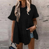 Bohemian Lace Patchwork Tops Women's Summer Blouses ZANZEA 2022 Casual Short Sleeve Blusa Female Hollow Peplum