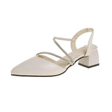 Breakj Water Drill Sandals Women Summer French Coarse High Heels Retro Single Shoes Femininity