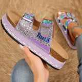 Breakj New Thick Bottom Rope Double Buckle Water Drill Softwood Beach Slippers Large Size Women's Shoes Bright
