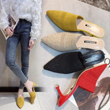Breakj Red Flying Head Wear 2025 Spring New Knitted Head Hollow Tip Fine And High-Heeling Slippers Women's Cold