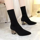 Size Sleeve Wool Tip Thick Heel Flying Woven Elastic Sock Boots Autumn New Mid-Barrel High-Heeled Women's Boots Size