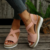 Breakj Large-Size Women's Shoes Summer Hemp Rope Grass Tight With Thick Bottom Slope And Fish Mouth Sandals Beach